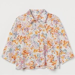 Floral linen cropped shirt